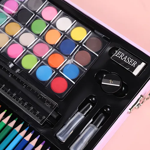 Набор для творчества 128 предметов в чемодане, детский набор для рисования, художественный, с красками, фломастерами, карандашами Розовый - фото 6