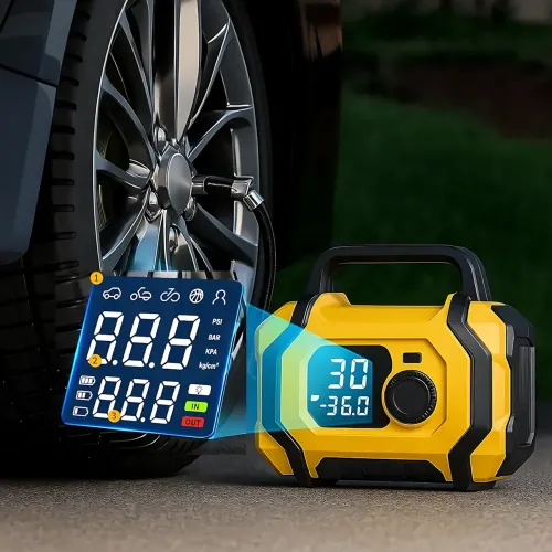 Портативний компресор-насос ATJ-201, 150 PSI, 25000 мА·год, Type-C 5V/1A, бездротовий мінікомпресор 4 в 1 з ліхтариком, USB - фото 5