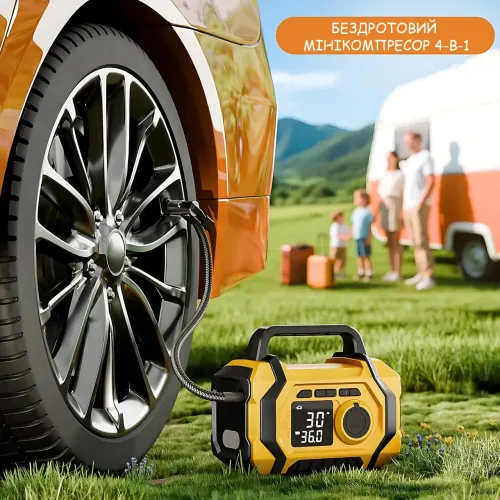 Портативний компресор-насос ATJ-201, 150 PSI, 25000 мА·год, Type-C 5V/1A, бездротовий мінікомпресор 4 в 1 з ліхтариком, USB - фото 10