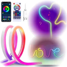Розумна гнучка неонова стрічка 5 м RGB Smart LED Neon від USB — керування з телефона (Bluetooth), пульт, 200 режимів, IP67