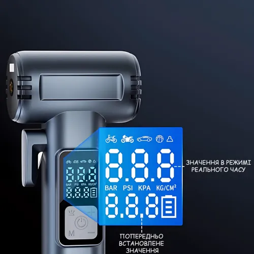 Аккумуляторный компрессор SW-201B 150 PSI 12V с цифровым дисплеем и Powerbank — портативный автомобильный насос для шин, вело - фото 5