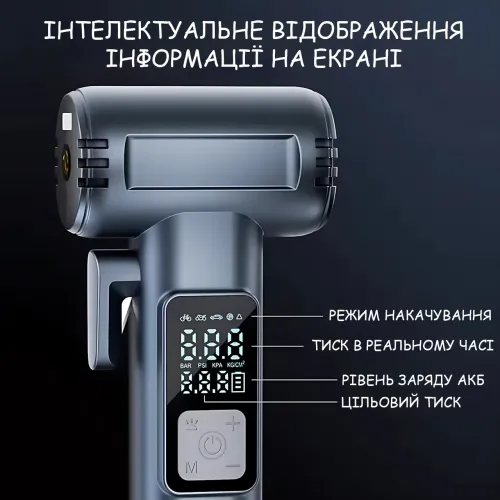 Аккумуляторный компрессор SW-201B 150 PSI 12V с цифровым дисплеем и Powerbank — портативный автомобильный насос для шин, вело - фото 4