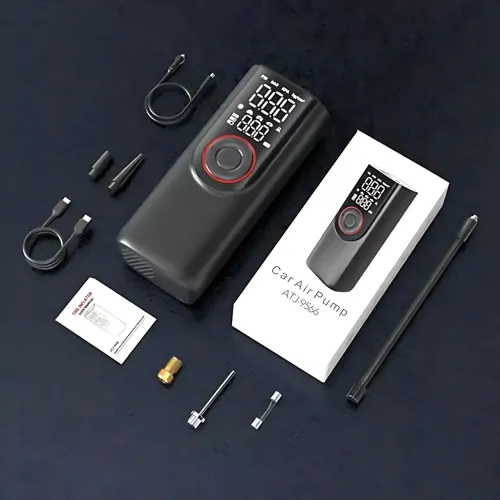 Портативний компресор ATJ-9566 (3×2000mAh, 80W, 3-150 PSI) з цифровим дисплеєм, LED-ліхтариком, Powerbank і набором насадок - фото 10