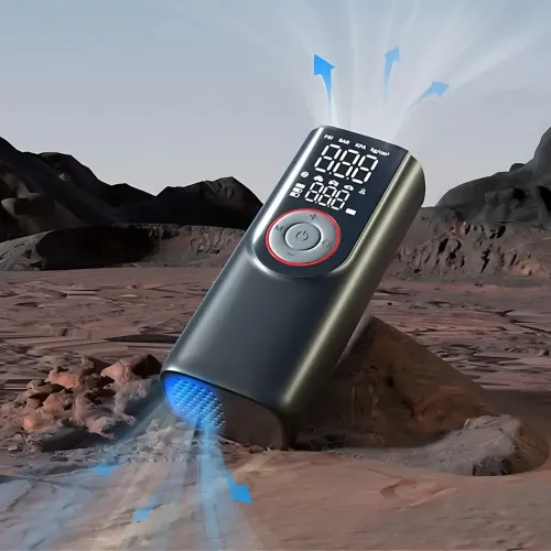 Портативний компресор ATJ-9566 (3×2000mAh, 80W, 3-150 PSI) з цифровим дисплеєм, LED-ліхтариком, Powerbank і набором насадок - фото 5