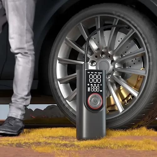 Портативний компресор ATJ-9566 (3×2000mAh, 80W, 3-150 PSI) з цифровим дисплеєм, LED-ліхтариком, Powerbank і набором насадок - фото 8
