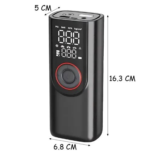 Портативний компресор ATJ-9566 (3×2000mAh, 80W, 3-150 PSI) з цифровим дисплеєм, LED-ліхтариком, Powerbank і набором насадок - фото 9