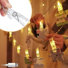 Гирлянда-прищепки LU999, 4.5 м, 20 LED, тёплый белый свет, USB/батарейки, для фото и декора, декоративная подсветка