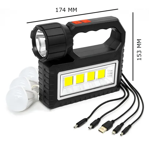 Солнечная зарядная станция OK-718S-B 10W, LED-фонарь, 3 лампочки, COB-подсветка, PowerBank, зарядка от солнца и 220В - фото 7