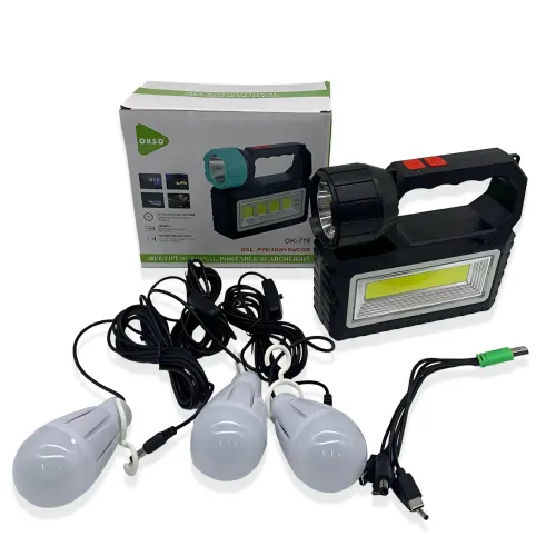 Сонячна зарядна станція OK-718S-A з LED+COB ліхтарем 10 Вт, PowerBank, сонячна панель, 3 виносні лампи, акумуляторна ручна - фото 8