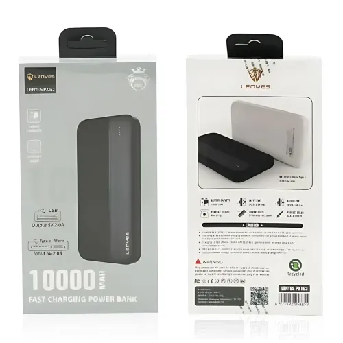 Power Bank LENYES PX163 10000 mAh с LED-индикацией, 2USB, универсальной зарядкой - фото 8