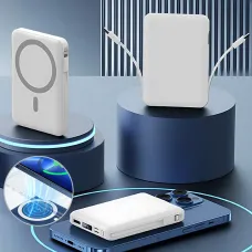 Power Bank Yiisonger KT-D011 10000 mAh, 22.5 Вт, магнитный, беспроводная зарядка 15 Вт, встроенные кабели, цифровой дисплей, синий Серый