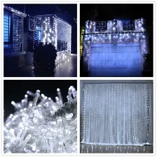 Гирлянда-штора XMAS 200 LED W-9, 3×2 м, холодный белый свет, медная проволока, ретро стиль, 220В, соединяемая, внутренняя, водопад