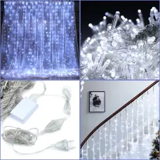 Гирлянда-штора XMAS 300 LED W-9, 3×3 м, холодный белый свет, медная проволока, ретро стиль, 220В, соединяемая, внутренняя, водопад