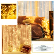 Гирлянда-штора XMAS 160 LED W-9, 2×2 м, теплый белый свет, медная проволока, ретро стиль, 220В, соединяемая, внутренняя, водопад
