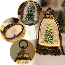 Рождественский ночник-фонарь «Снежная лампа» 14×8,5 см с LED-подсветкой, блестками и рождественскими фигурками Елочка