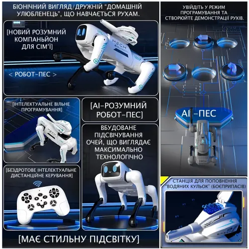 Интерактивный робот-собака Mech Guardian QF660-2 с RC-пультом, приложением, музыкой, подсветкой, пульками, движениями, аккумулятор - фото 7