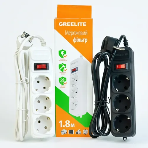 Сетевой фильтр GRELITE SP3, удлинитель на 3 розетки с выключателем, 1.8 м, 2500 Вт, заземление, защита от перенапряжения, черный Белый - фото 8