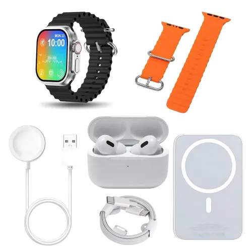 Подарунковий набір 4-в-1: годинник Smart Watch RM22, бездротові навушники Air Pro + бездротовий Power Bank 5000 мА·год + 2 ремінці - фото 10