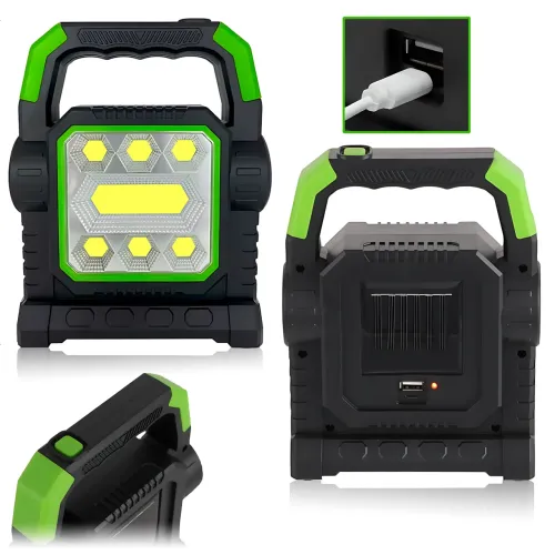 Ліхтарик із сонячною панеллю HC-7078 20W, COB+LED, 1800 лм, акумулятор 2800 мА·год, Power Bank, USB, IP44, туристичний