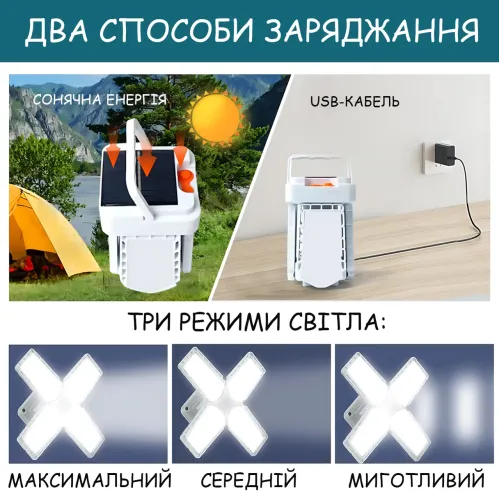 Аккумуляторный кемпинговый фонарь TORCH BL-2030 с солнечной панелью и USB-зарядкой, ручной и подвесной, LED-лампа 4 секции - фото 6