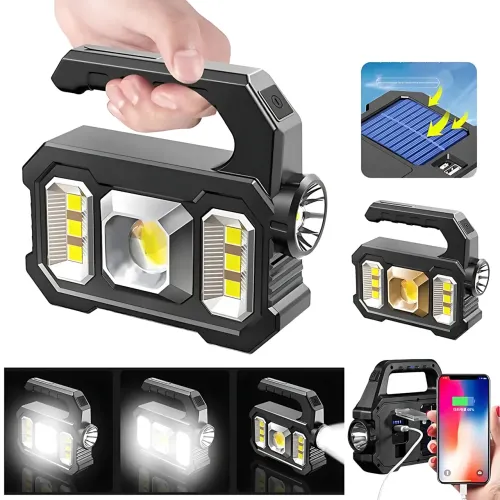 Ручной аккумуляторный фонарь TORCH KJ-208T с солнечной панелью, 6 режимов, COB+SMD LED, Power Bank, дальность 300м, USB и AA/18650 - фото 7