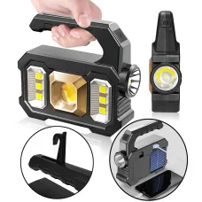 Ручной аккумуляторный фонарь TORCH KJ-208T с солнечной панелью, 6 режимов, COB+SMD LED, Power Bank, дальность 300м, USB и AA/18650