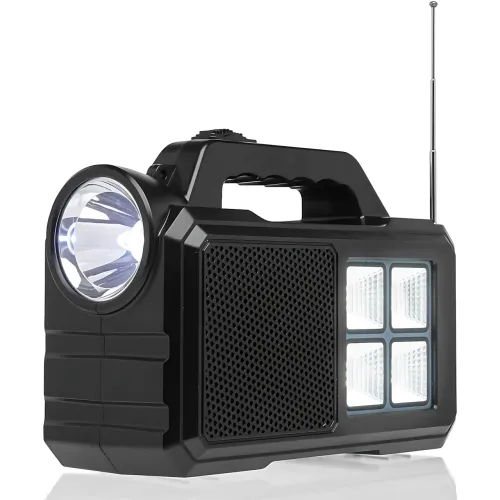 Туристический ручной фонарь GD-8077FM Solar с солнечной батареей, Power Bank 4000 мАч, FM-радио, 2 LED-лампы 3 Вт, USB-выход - фото 2