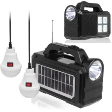 Туристический ручной фонарь GD-8077FM Solar с солнечной батареей, Power Bank 4000 мАч, FM-радио, 2 LED-лампы 3 Вт, USB-выход