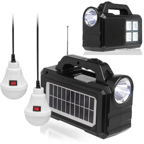 Туристический ручной фонарь GD-8077FM Solar с солнечной батареей, Power Bank 4000 мАч, FM-радио, 2 LED-лампы 3 Вт, USB-выход
