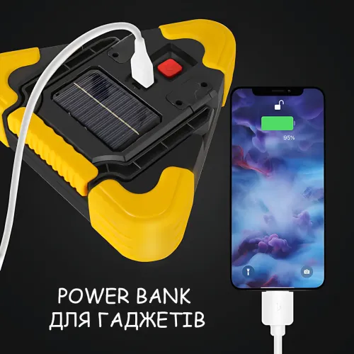Прожектор світлодіодний Hurry Bolt HB-7709 із сонячною панеллю, аварійний LED-ліхтар 500 лм, Power Bank, USB, червоне світло SOS - фото 6