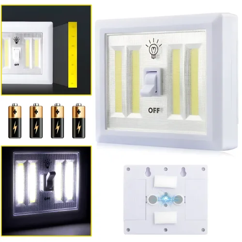Світильник бездротовий Light Switch HY-604 з тумблером, COB LED, магнітне кріплення, 9 Вт, на батарейках AAA, переносний, білий