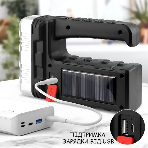 Фонарик аккумуляторный 7701A-COB на солнечной батарее, XPE + COB LED, 3 режима, Power Bank, USB / 220 В - фото 7