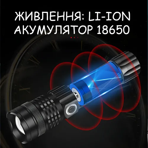 Тактический LED фонарь Bailong BL-A91-P50, Cree XMP50, Zoom, 3 режима, USB-зарядка microUSB, аккумулятор 18650, влагозащищённый - фото 7