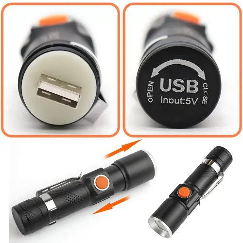 Аккумуляторный LED фонарь Bailong BL-616-T6, XM-L T6, 500 лм, 3 режима, USB-зарядка, влагозащищённый, металлический корпус, клипса - фото 6