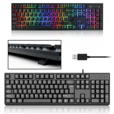 Клавиатура проводная профессиональная KR 6300 с подсветкой, USB, украинская + английская раскладка, 104 клавиши, усиленный кабель