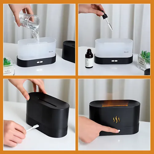 Увлажнитель воздуха с эффектом пламени Flame Aroma Diffuser 180 мл, ультразвуковой аромадифузор-камин, RGB-подсветка, ночник, USB - фото 7