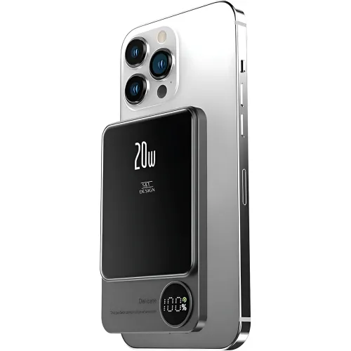 Power Bank Q9 MagSafe 5000 mAh 20W с беспроводной зарядкой Qi 15W, PD Type-C, дисплей, ультратонкий 12 мм, магнитный павербанк - фото 4