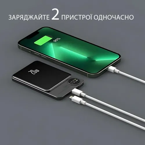 Power Bank Q9 MagSafe 5000 mAh 20W с беспроводной зарядкой Qi 15W, PD Type-C, дисплей, ультратонкий 12 мм, магнитный павербанк - фото 5
