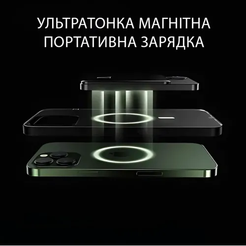 Power Bank Q9 MagSafe 5000 mAh 20W с беспроводной зарядкой Qi 15W, PD Type-C, дисплей, ультратонкий 12 мм, магнитный павербанк Зеленый - фото 5