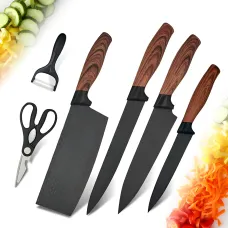 Набор кухонных ножей Kitchen Utensils HA177, 4 ножа + ножницы + овощечистка, нержавеющая сталь с керамическим покрытием, SoftTouch