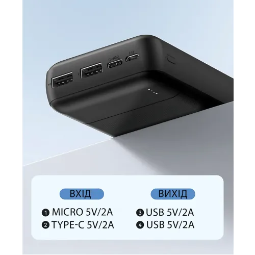 Power Bank BOROFONE BJ80B 30000 mAh, 22.5W быстрая зарядка PD, 2×USB + Type-C, LED-индикатор, Li-Pol, черный - фото 6