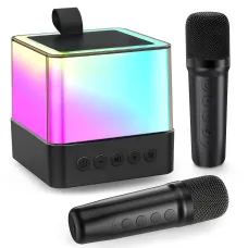 Портативная Bluetooth колонка K18 с караоке RGB-подсветка, LED-дисплей, 2 беспроводных микрофона, USB/AUX, встроенный аккумулятор