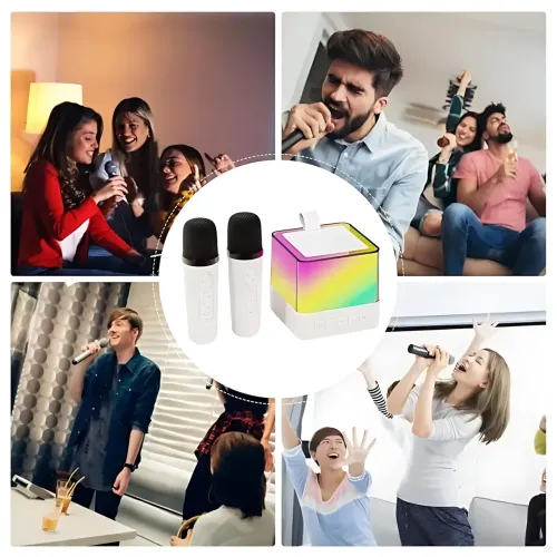Портативная Bluetooth колонка K18 с караоке RGB-подсветка, LED-дисплей, 2 беспроводных микрофона, USB/AUX, встроенный аккумулятор - фото 9