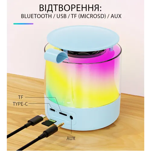 Портативна караоке-система K19 з 2 бездротовими мікрофонами, Bluetooth 5.3, RGB LED-підсвітка, USB/TF/AUX, 6 Вт, акумулятор - фото 8