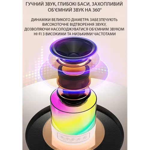 Портативна караоке-система K19 з 2 бездротовими мікрофонами, Bluetooth 5.3, RGB LED-підсвітка, USB/TF/AUX, 6 Вт, акумулятор - фото 7