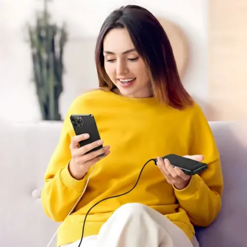 Повербанк AWEI P20K 10000mAh 2.4A, портативный аккумулятор с 2×USB, Type-C, LED-индикатор, черный - фото 10