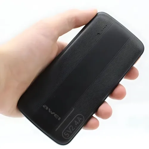 Повербанк AWEI P20K 10000mAh 2.4A, портативный аккумулятор с 2×USB, Type-C, LED-индикатор, черный - фото 9