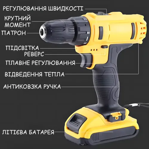 Аккумуляторный шуруповёрт 24V с 2 аккумуляторами, кейс, набор бит и сверл, гибкий удлинитель, реверс, подсветка, электро дрель - фото 7