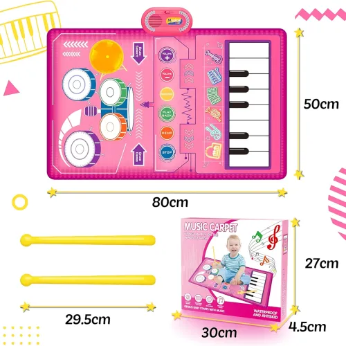 Развивающий музыкальный коврик 2-в-1 Musical Play Mat, пианино + барабаны, 80×50 см, запись и воспроизведение - фото 10