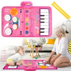 Развивающий музыкальный коврик 2-в-1 Musical Play Mat, пианино + барабаны, 80×50 см, запись и воспроизведение